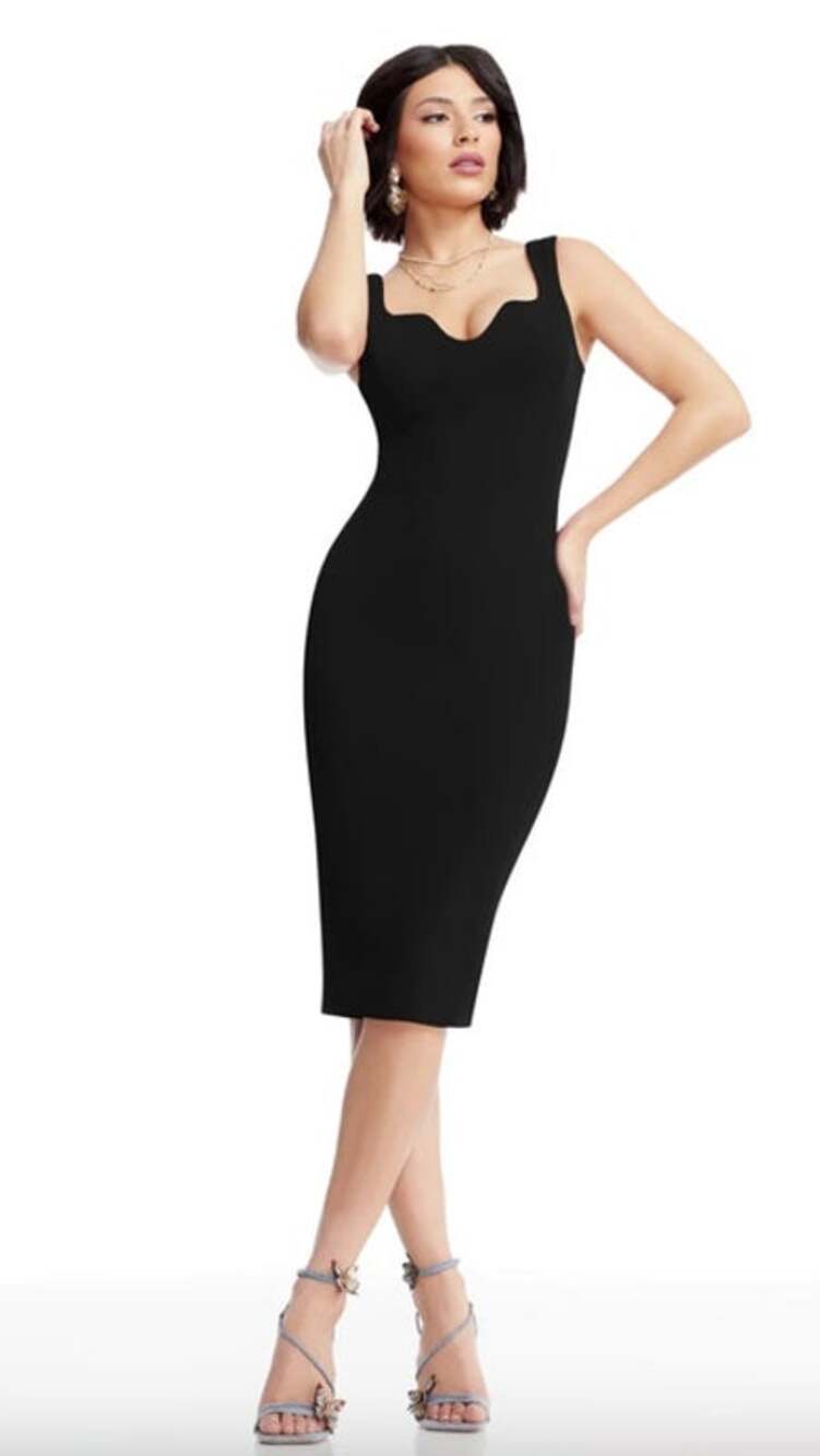 DRESS THE POPULATION Dress Size S Black NEW Midi $128 Classic Sleeveless